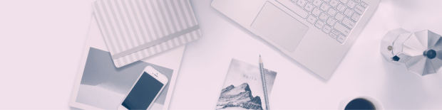 laptop, cellphone, notebook, pen and coffee